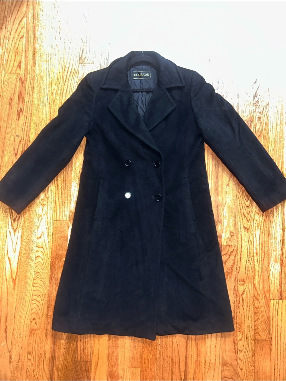 Hi-Grade Black Double-Breasted Angora Wool Luxurious Pea Coat